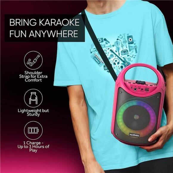 Bluetooth Karaoke Machine with 1 Wireless Karaoke Microphone and 1 Wired Mic - Picture 4 of 6